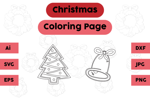 A Festive Bell and Tree Coloring Page for Embroidery Projects