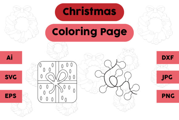 Christmas Coloring Page Gift Lamp Set 05 for Graphics and Content