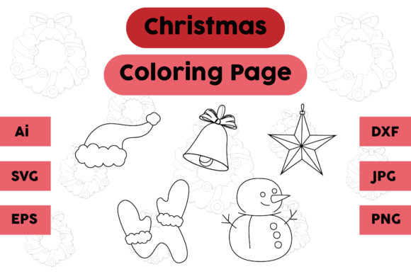 Christmas Coloring Pages Bell Hat Set for Graphics & Printables