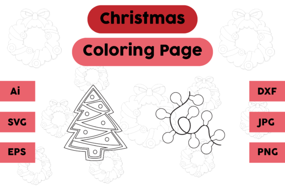 Crafting with Christmas Coloring Page Tree Lamp Set 01 Graphics